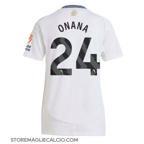 Aston Villa Amadou Onana #24 Maglia Gara Trasferta Repliche 2024-25 Donna Maniche Corte Aston Villa Amadou Onana #24 Maglia Gara Trasferta Repliche 2024-25 Donna Maniche Corte